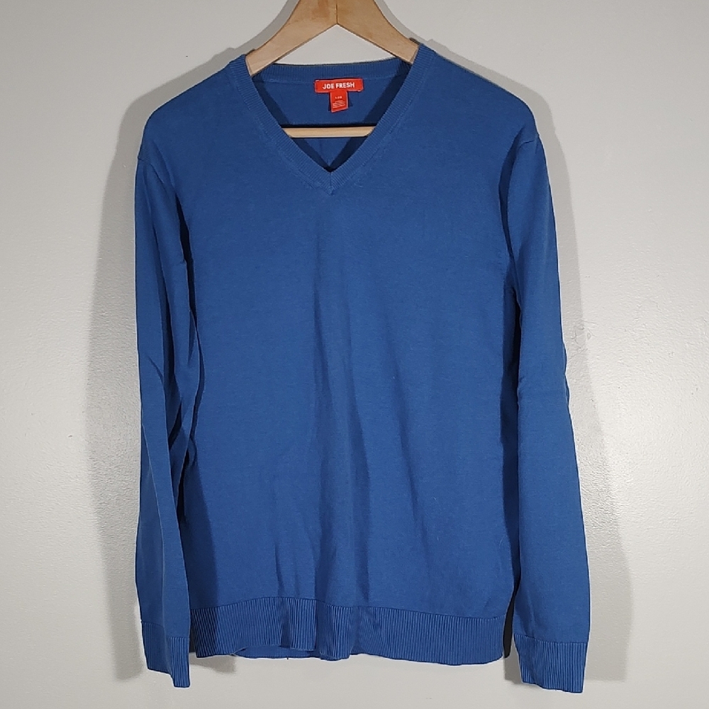 Joe Fresh Blue V-Neck Sweater with Ribbed Detailing